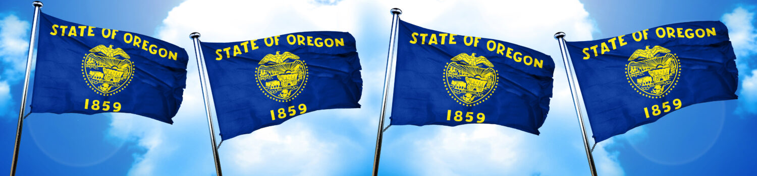 oregon flag, 3D rendering, on a cloud background oregon flag, 3D rendering, on a cloud background
