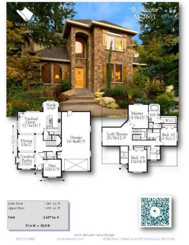 Bellecour (M-2603) is a Modern French Country House Plan with classic curb appeal, an open and flexible layout, a four-car garage, and a value-engineered structure designed with intention and balance.