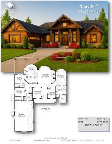 Affordable One Story Lodge House Plan - Laredo - M-2570-B Front View