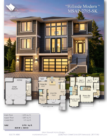 Modern Uphill Front View House Plan with small footprint - Hillside Modern MSAP-2795-SK