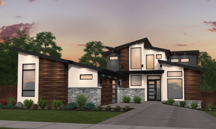 Burgundy B - Modern House Plan Shed Roof downhill main floor suite - MM-3639