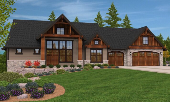Curtis Place- Lodge Home Design 2 story vaulted Great Room- Main Floor Suite - M-2627-C