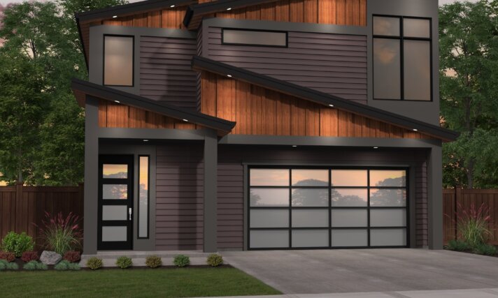 Good Edge - Asymmetrical Roof Modern House plan Narrow 4 Bed Open Concept -  MM-2927