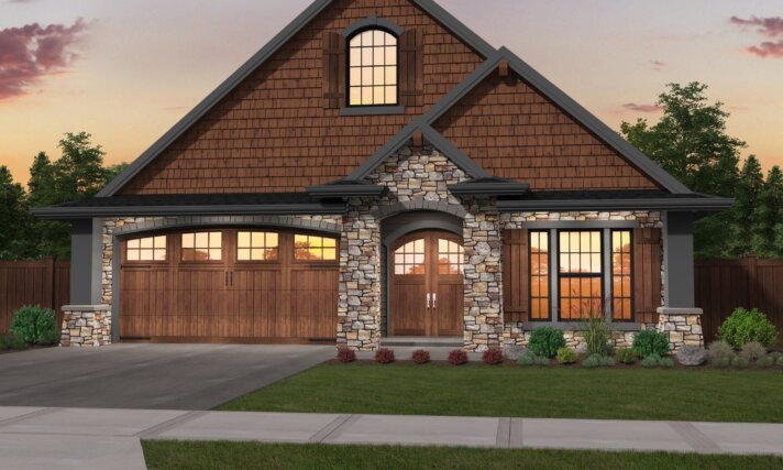 Northwest- Shingle Style Home Design 4 Bedroom One Story Open Ceilings - X-18-F