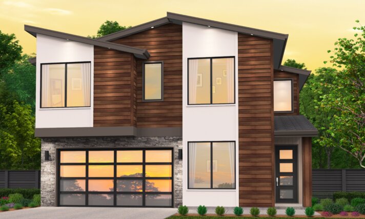 Modern Ledge - Magnificent Shed Roof Narrow Modern 4 Bedroom Volume Great Room - MM-2738-A