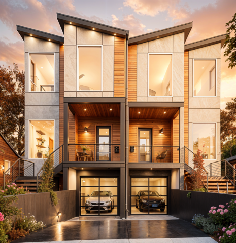 Fifteen - Narrow Modern Home Design Townhouse - MM-4054-JTM-Modern Shed Roof MCM Townhouse