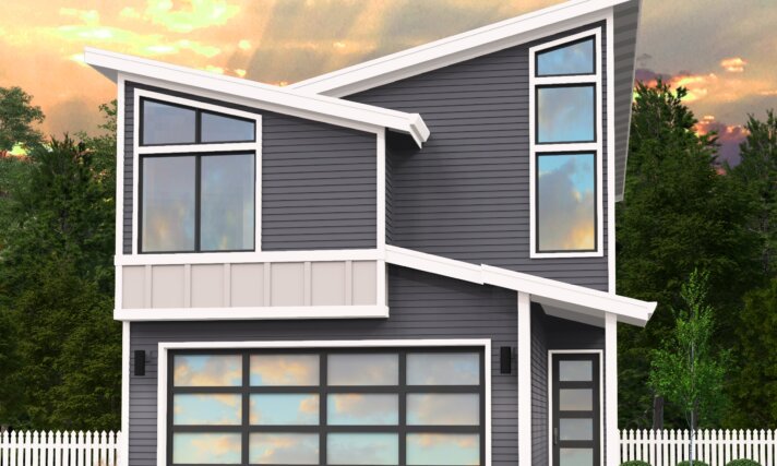 Dimes - Narrow Modern shed roof 2 story 4 BD - M-1852Mod