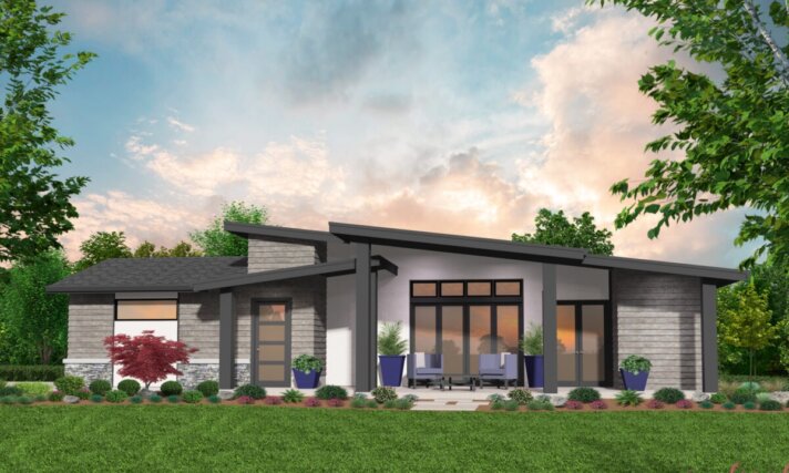 "Rear view of Diamond Back MM-986 showcasing covered patio and seamless indoor-outdoor living design."