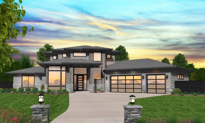 Taliesen - Best Selling Modern  Style House plan 3 car garage - MM-3465