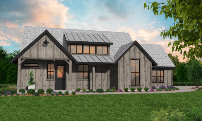 American Dream - Ranch Barn House Plan Lofted Ceilings Huge Garage - MF-1529
