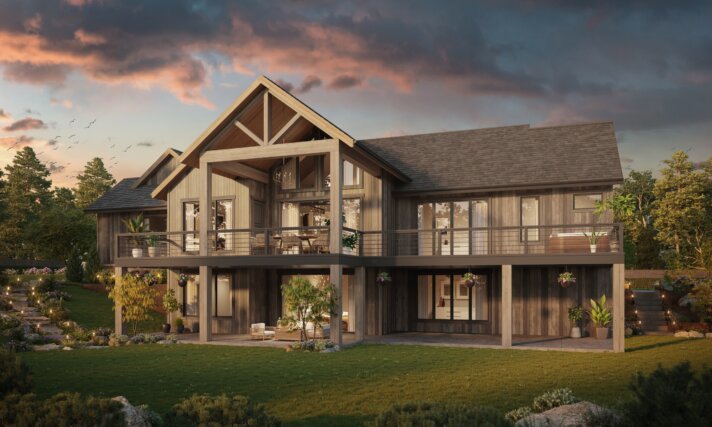 Hudson Bay - Rear View Lodge House Plan with Large Porch - MB-3638