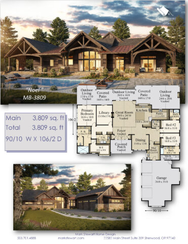 “Rustic Family Lodge Design front view with timber-framed porch and stone details.” 