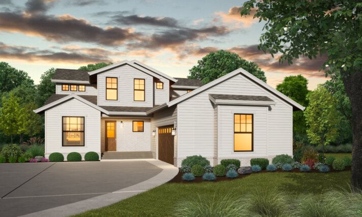 L-SHAPED NEW AMERICAN 2 STORY HOUSE PLAN - PRINCEVILLE PLAN #M-2345 Front View