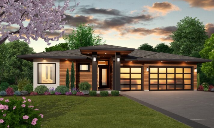 MODERN ONE STORY HOUSE PLAN MM-2272 - MODERN ONE FRONT VIEW