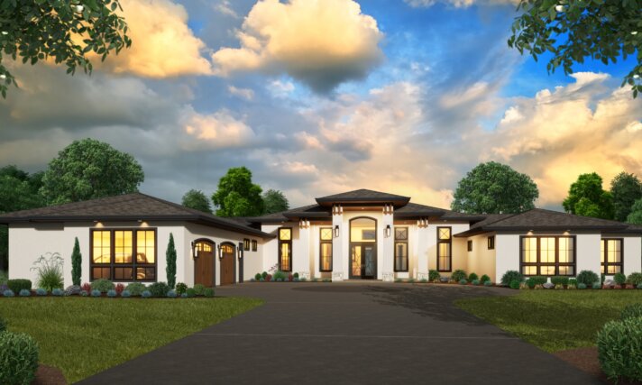 MSAP-4031 - ONE STORY MODERN PRAIRIE STYLE HOUSE PLAN - LAUREL CANYON FRONT VIEW