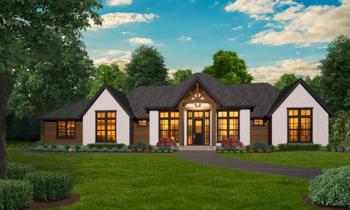 PARIS COUNTRY - ONE STORY FRENCH COUNTRY HOUSE PLAN - M-2667 FRONT VIEW