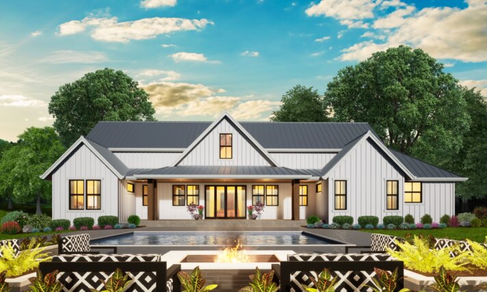 SOUTHERN COMFORT - ONE STORY - AMERICAN FARMHOUSE PLAN MF-2574 REAR WHITE