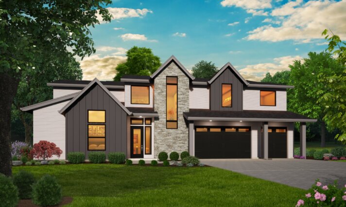 Rustic New American Two Story House Plan with Guest Suite