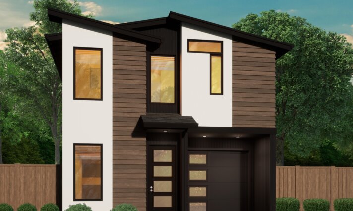BASE JUMP - MODERN 2 STORY SMALL FOOTPRINT HOME DESIGN - MM-1475-JTR B Front