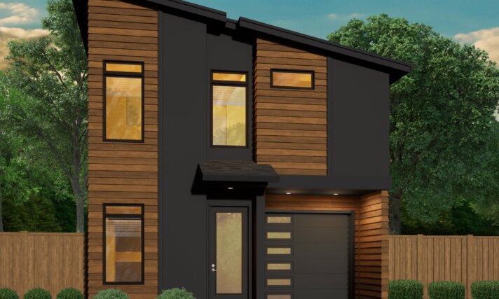 capri - tiny modern two story house plan exterior