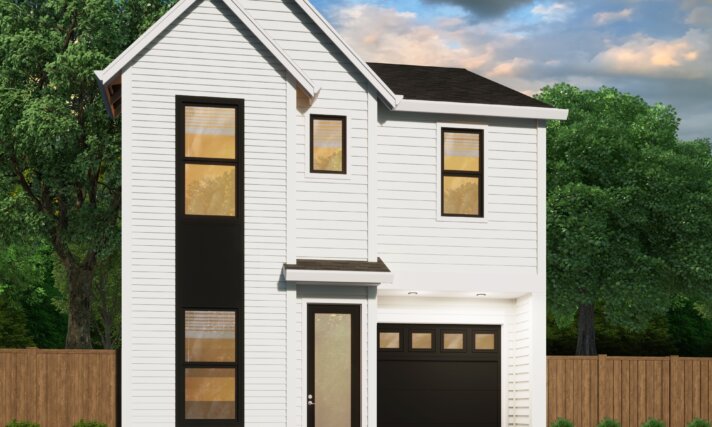 PEACHES - NEW AMERICAN NARROW HOUSE PLAN - MF-1455 FRONT