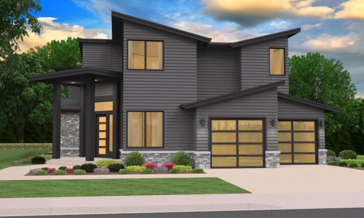 First Light - Shed Modern 2 Story Corner Lot House Plan  - MM-3107