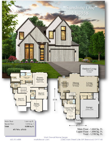 Sunshine One – Nordic Modern two-story house with vertical siding, steep gables, and black trim, designed for a corner lot.